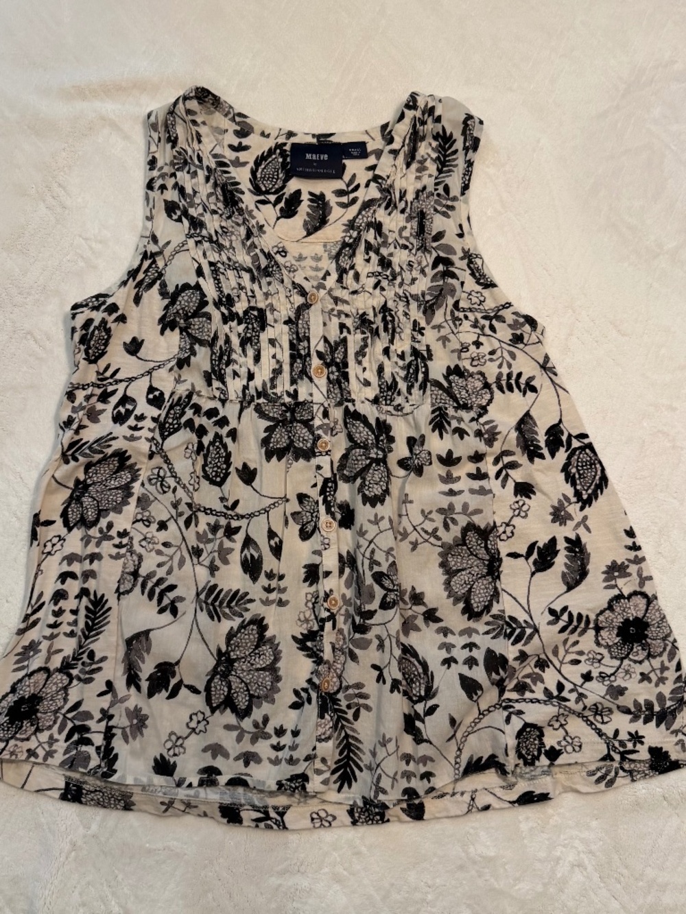 Maeve Cream Floral Tank Top with Black Print